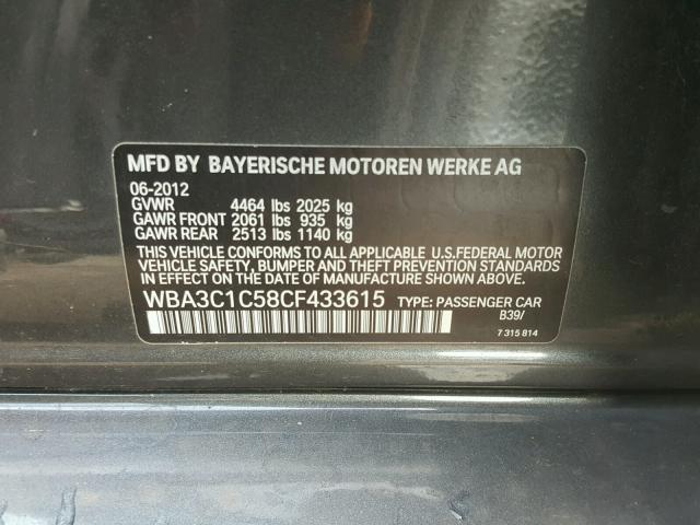 WBA3C1C58CF433615 - 2012 BMW 328 I SULE GRAY photo 10