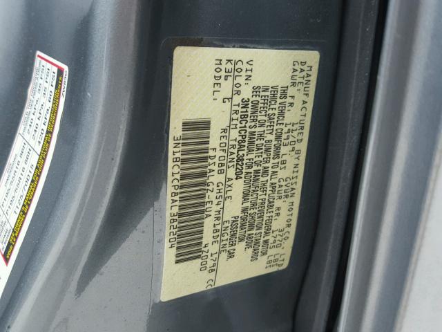 3N1BC1CP8AL382204 - 2010 NISSAN VERSA S GRAY photo 10