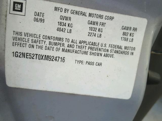 1G2NE52T0XM924716 - 1999 PONTIAC GRAND AM S ვერცხლისფერი ფოტო 10