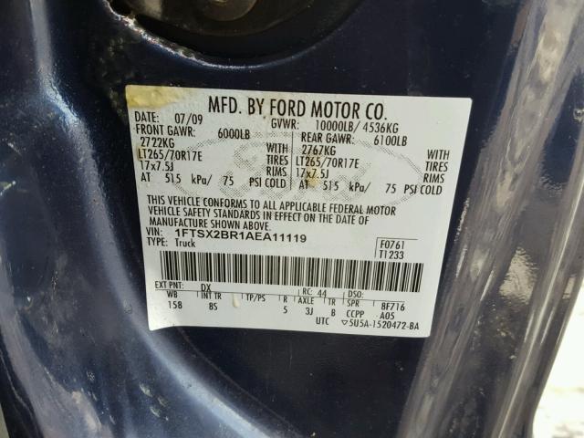 1FTSX2BR1AEA11119 - 2010 FORD F250 SUPER BLUE photo 10