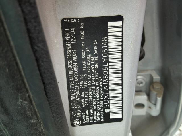 5UXFA13505LY05148 - 2005 BMW X5 3.0I SILVER photo 10