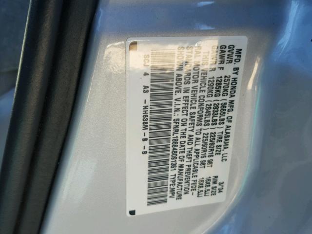 5FNRL18664B091361 - 2004 HONDA ODYSSEY EX SILVER photo 10