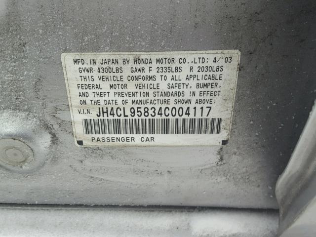 JH4CL95834C004117 - 2004 ACURA TSX SILVER photo 10