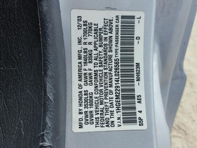 1HGEM22914L026565 - 2004 HONDA CIVIC EX SILVER photo 10