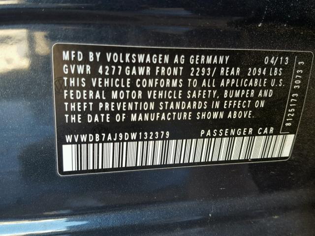 WVWDB7AJ9DW132379 - 2013 VOLKSWAGEN GOLF 蓝色 照片 10