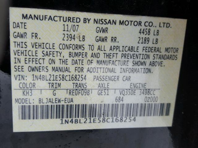 1N4BL21E58C168254 - 2008 NISSAN ALTIMA 3.5 BLACK photo 10