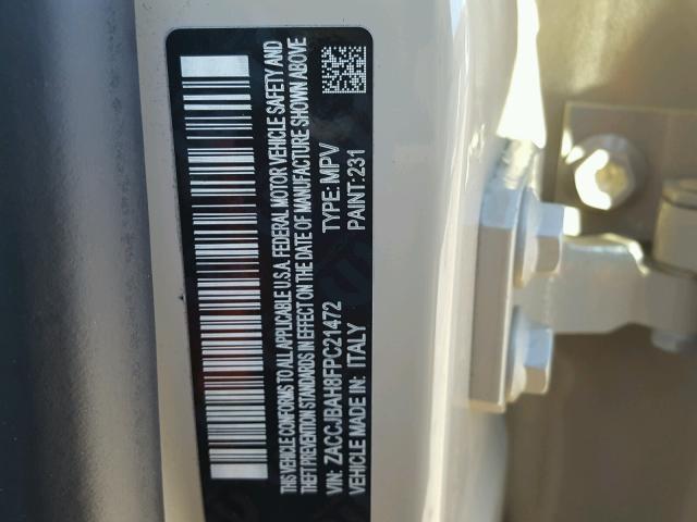 ZACCJBAH8FPC21472 - 2015 JEEP RENEGADE S TAN photo 10