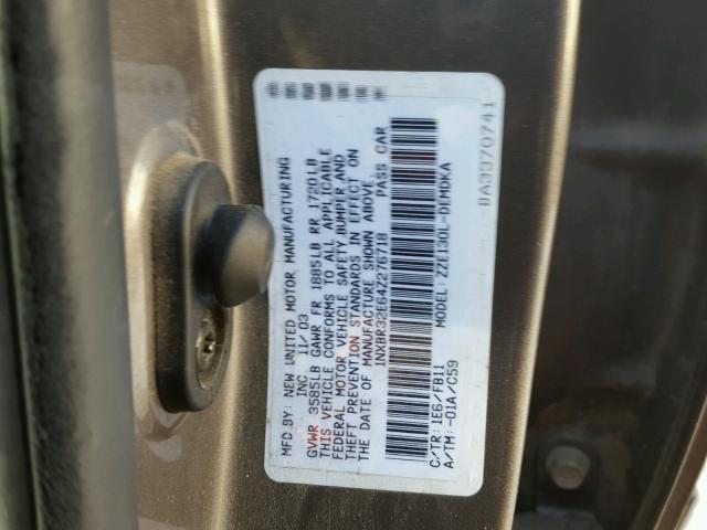 1NXBR32E64Z276718 - 2004 TOYOTA COROLLA CE GRAY photo 10