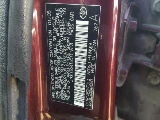 JTKKT624150111613 - 2005 TOYOTA SCION XA BURGUNDY photo 10