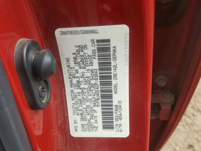 5YFBU4EE4DP163643 - 2013 TOYOTA COROLLA BA RED photo 10