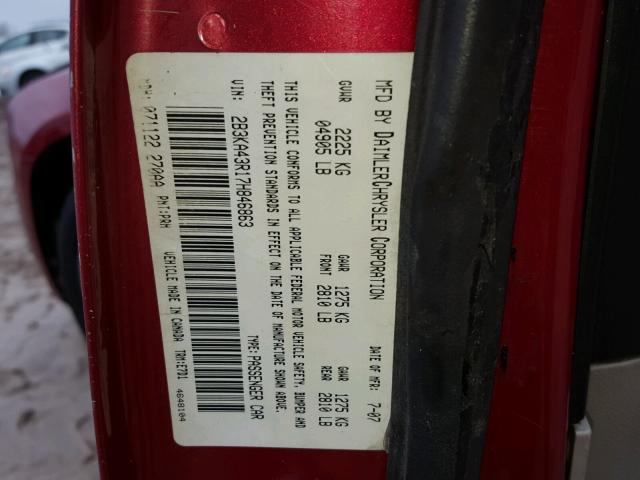 2B3KA43R17H846863 - 2007 DODGE CHARGER SE RED photo 10