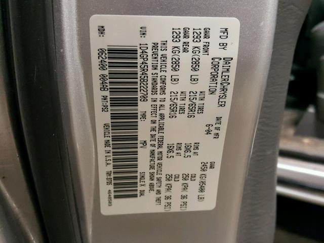 1D4GP45R45B222709 - 2005 DODGE CARAVAN SX GRAY photo 10