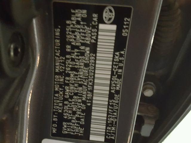 4T1BF1FK3CU202992 - 2012 TOYOTA CAMRY BASE GRAY photo 10