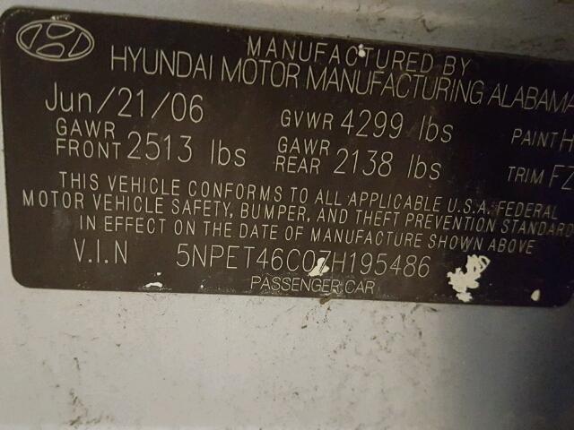 5NPET46C07H195486 - 2007 HYUNDAI SONATA GLS BLUE photo 10