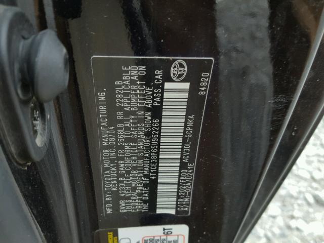 4T1CE38P65U962266 - 2005 TOYOTA CAMRY SOLA BLACK photo 10