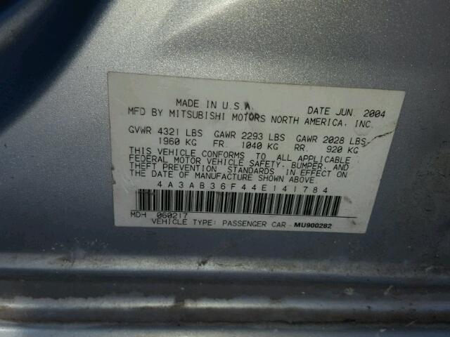 4A3AB36F44E141784 - 2004 MITSUBISHI GALANT ES GRAY photo 10