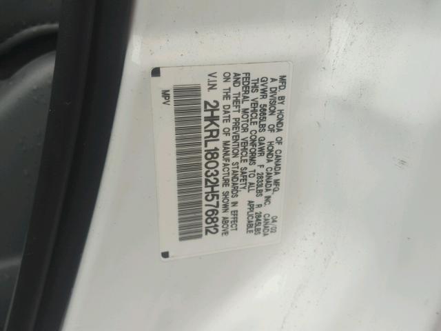 2HKRL18032H576812 - 2002 HONDA ODYSSEY EX WHITE photo 10