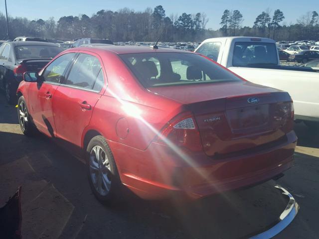 3FAHP0HA9CR406977 - 2012 FORD FUSION SE RED photo 3