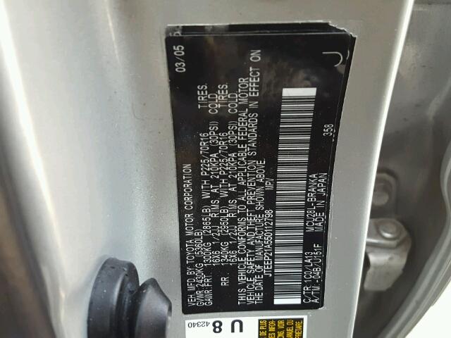 JTEEP21A550112798 - 2005 TOYOTA HIGHLANDER SILVER photo 10