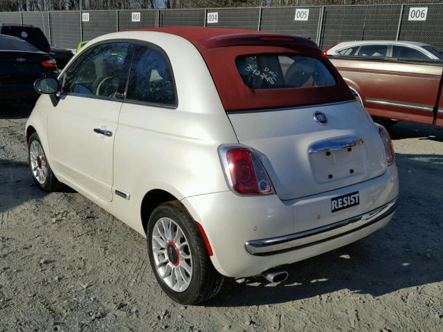 3C3CFFER5CT265109 - 2012 FIAT 500 LOUNGE WHITE photo 3