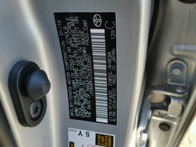 JTDKBRFU7G3003651 - 2016 TOYOTA PRIUS SILVER photo 10