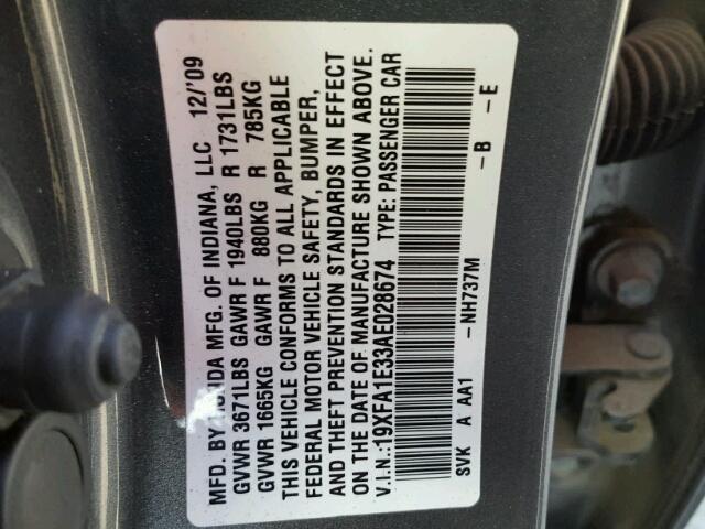 19XFA1E33AE028674 - 2010 HONDA CIVIC VP GRAY photo 10