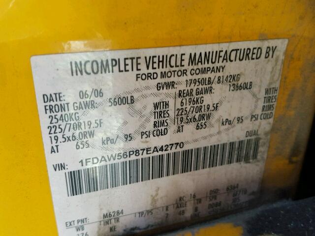 1FDAW56P87EA42770 - 2007 FORD F550 SUPER YELLOW photo 10