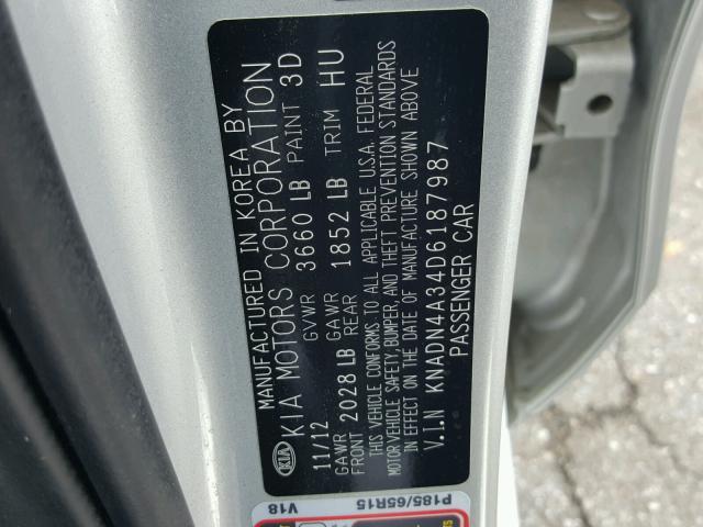 KNADN4A34D6187987 - 2013 KIA RIO EX SILVER photo 10