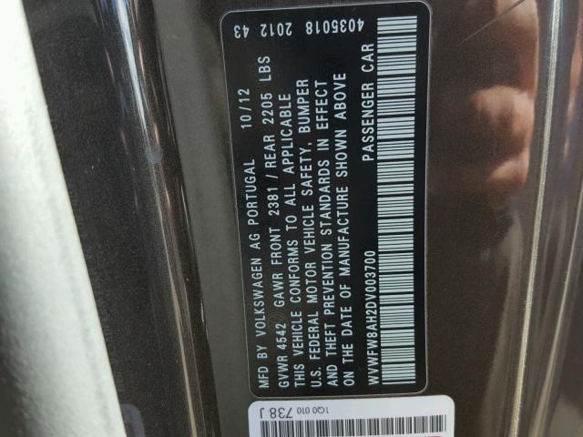 WVWFW8AH2DV003700 - 2013 VOLKSWAGEN EOS LUX 石墨色 照片 10