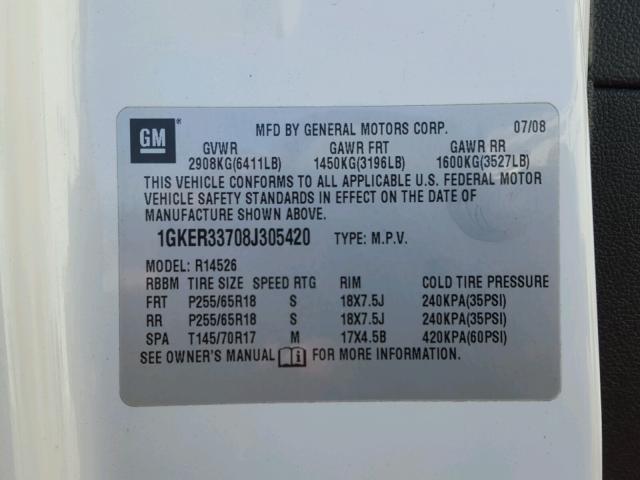 1GKER33708J305420 - 2008 GMC ACADIA SLT Krem foto 10