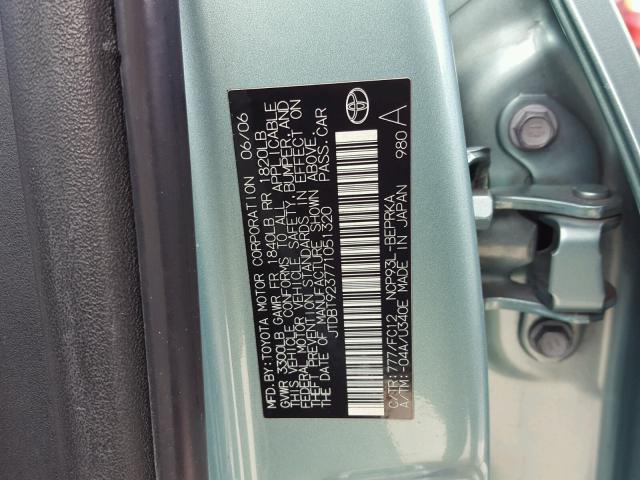 JTDBT923771051320 - 2007 TOYOTA YARIS GREEN photo 10