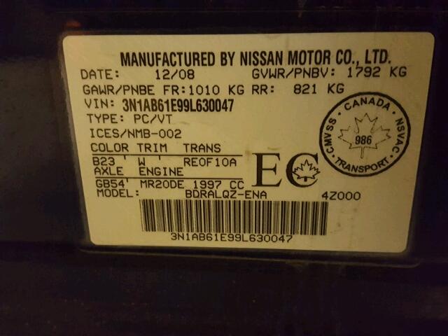 3N1AB61E99L630047 - 2009 NISSAN SENTRA 2.0 BLUE photo 10