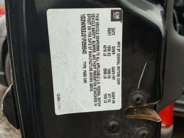 1G2WK52J21F256540 - 2001 PONTIAC GRAND PRIX BLACK photo 10