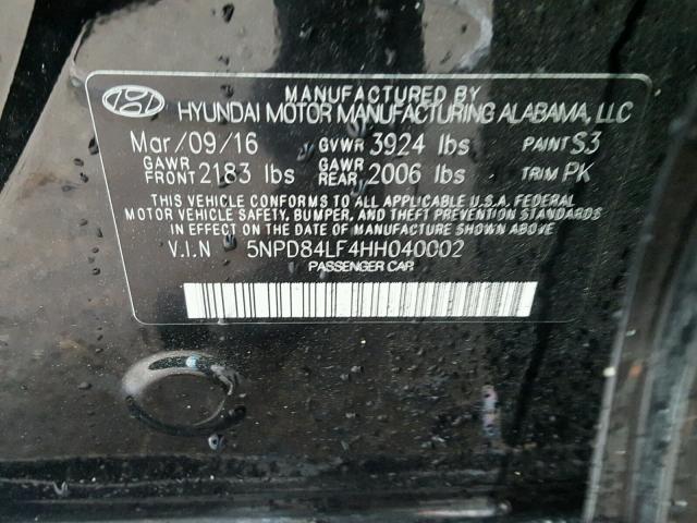 5NPD84LF4HH040002 - 2017 HYUNDAI ELANTRA SE BLACK photo 10