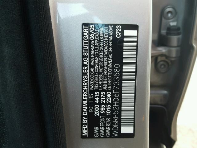 WDBRF52H06F733580 - 2006 MERCEDES-BENZ C GENERATI GRAY photo 10