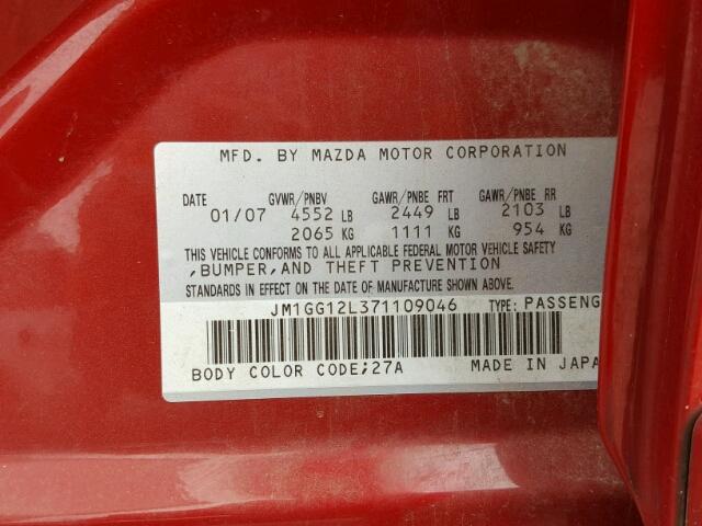 JM1GG12L371109046 - 2007 MAZDA SPEED 6 RED photo 10