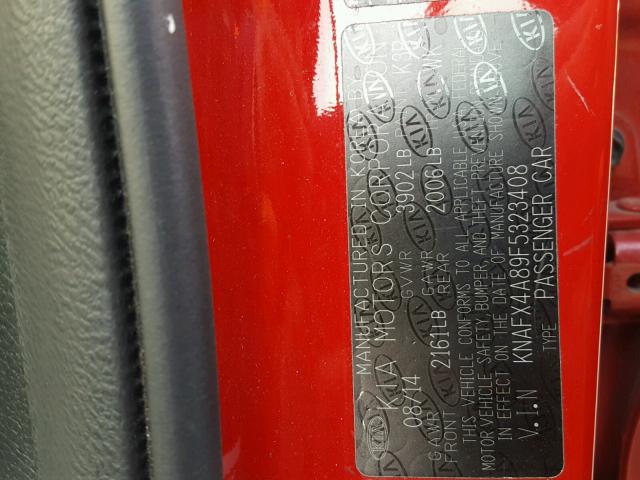 KNAFX4A89F5323408 - 2015 KIA FORTE EX RED photo 10