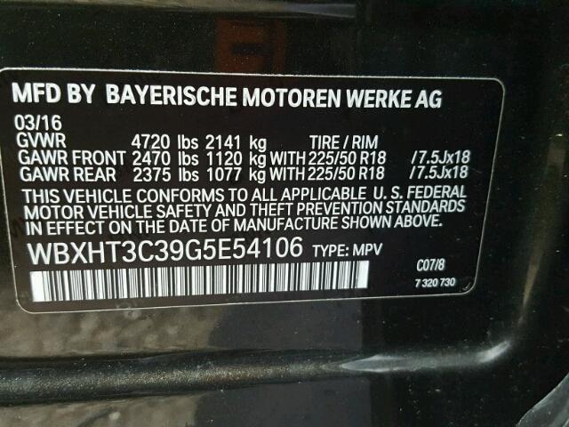 WBXHT3C39G5E54106 - 2016 BMW X1 XDRIVE2 BLACK photo 10