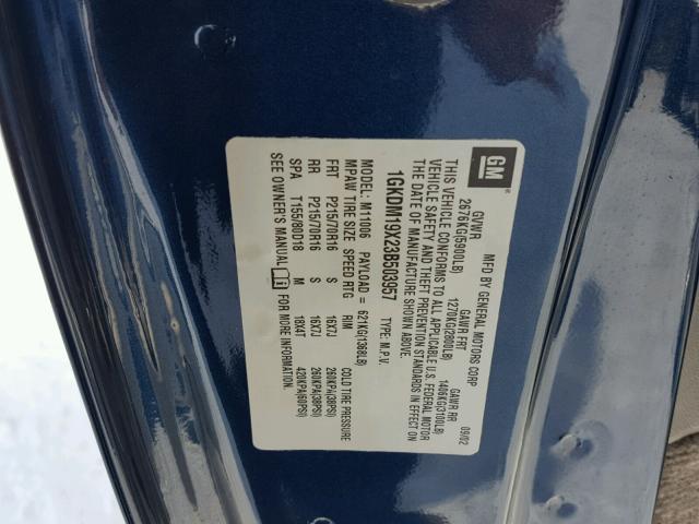 1GKDM19X23B503957 - 2003 GMC SAFARI XT BLUE photo 10