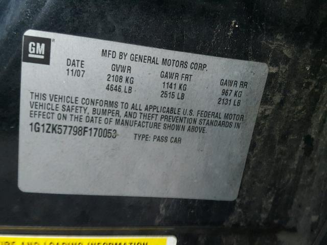 1G1ZK57798F170053 - 2008 CHEVROLET MALIBU LTZ BLACK photo 10