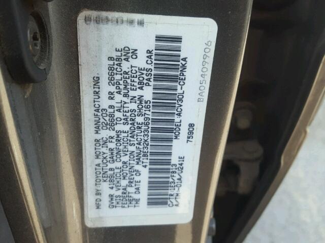 4T1BE32K33U697165 - 2003 TOYOTA CAMRY LE TWO TONE photo 10