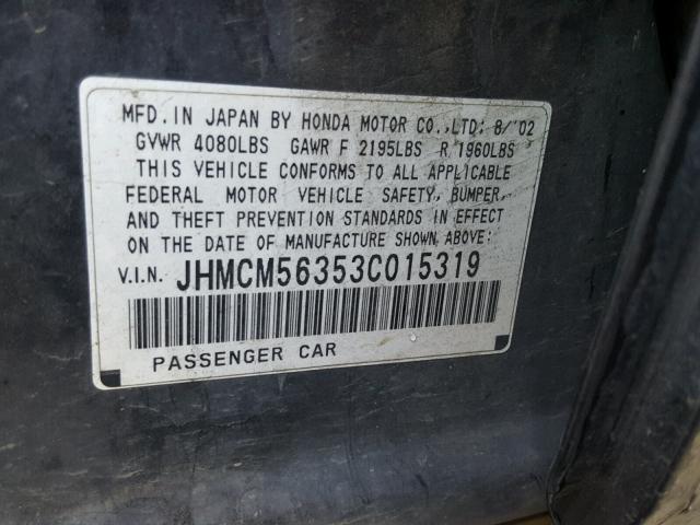 JHMCM56353C015319 - 2003 HONDA ACCORD LX BLUE photo 10