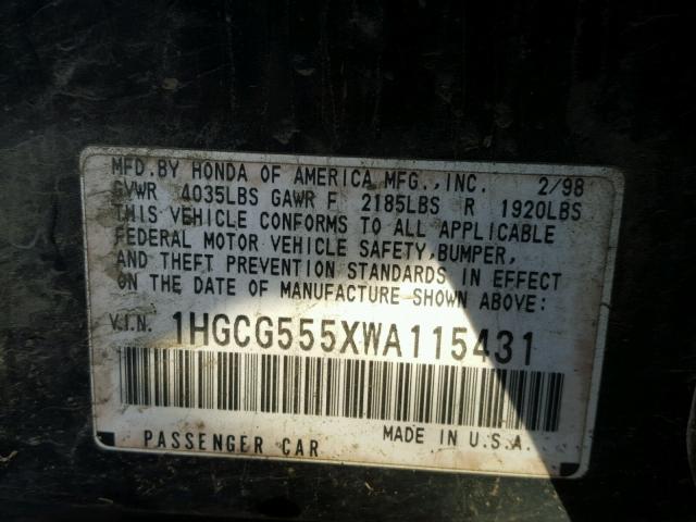 1HGCG555XWA115431 - 1998 HONDA ACCORD EX GREEN photo 10