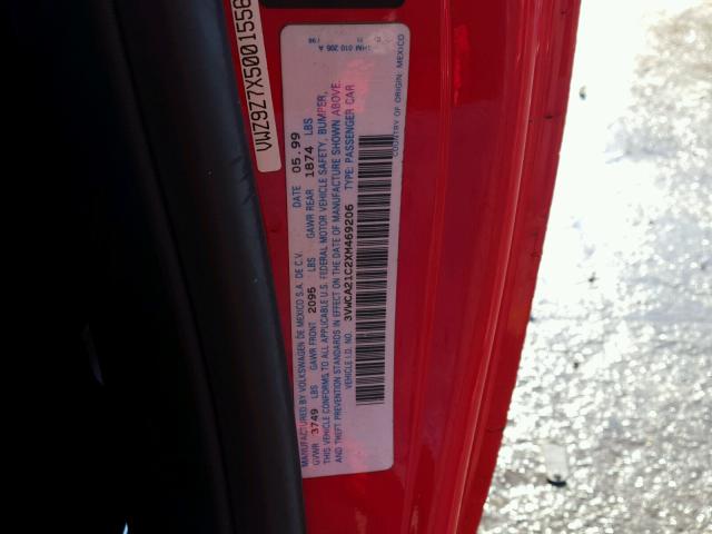 3VWCA21C2XM469206 - 1999 VOLKSWAGEN NEW BEETLE 红色 照片 10