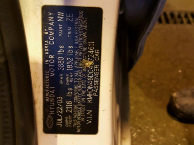 KMHDN46D04U724611 - 2004 HYUNDAI ELANTRA GL WHITE photo 10