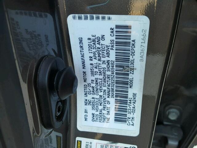 1NXBR32E25Z469482 - 2005 TOYOTA COROLLA GRAY photo 10