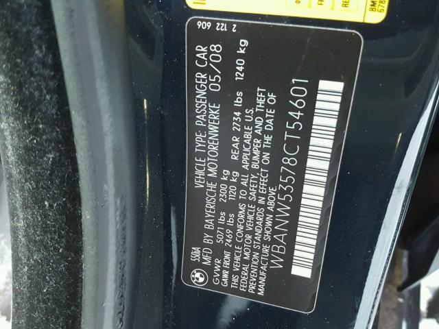 WBANW53578CT54601 - 2008 BMW 550 I BLACK photo 10