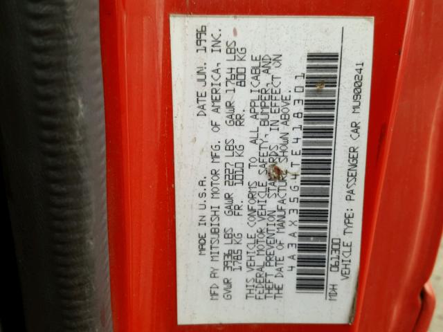 4A3AX35G4TE418301 - 1996 MITSUBISHI ECLIPSE SP RED photo 10