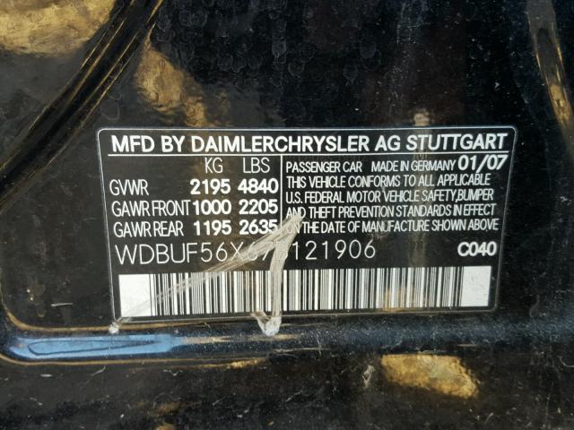 WDBUF56X67B121906 - 2007 MERCEDES-BENZ E 350 BLACK photo 10