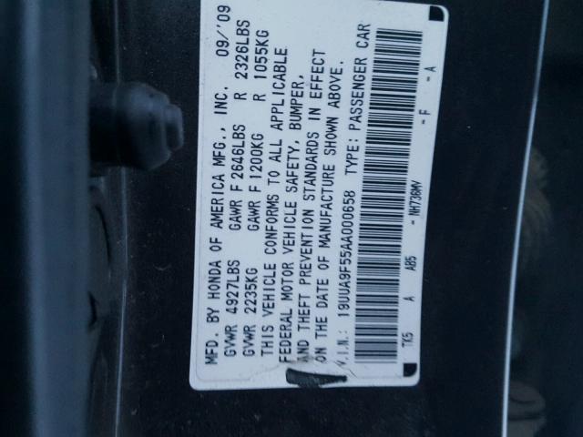 19UUA9F55AA000658 - 2010 ACURA TL GRAY photo 10